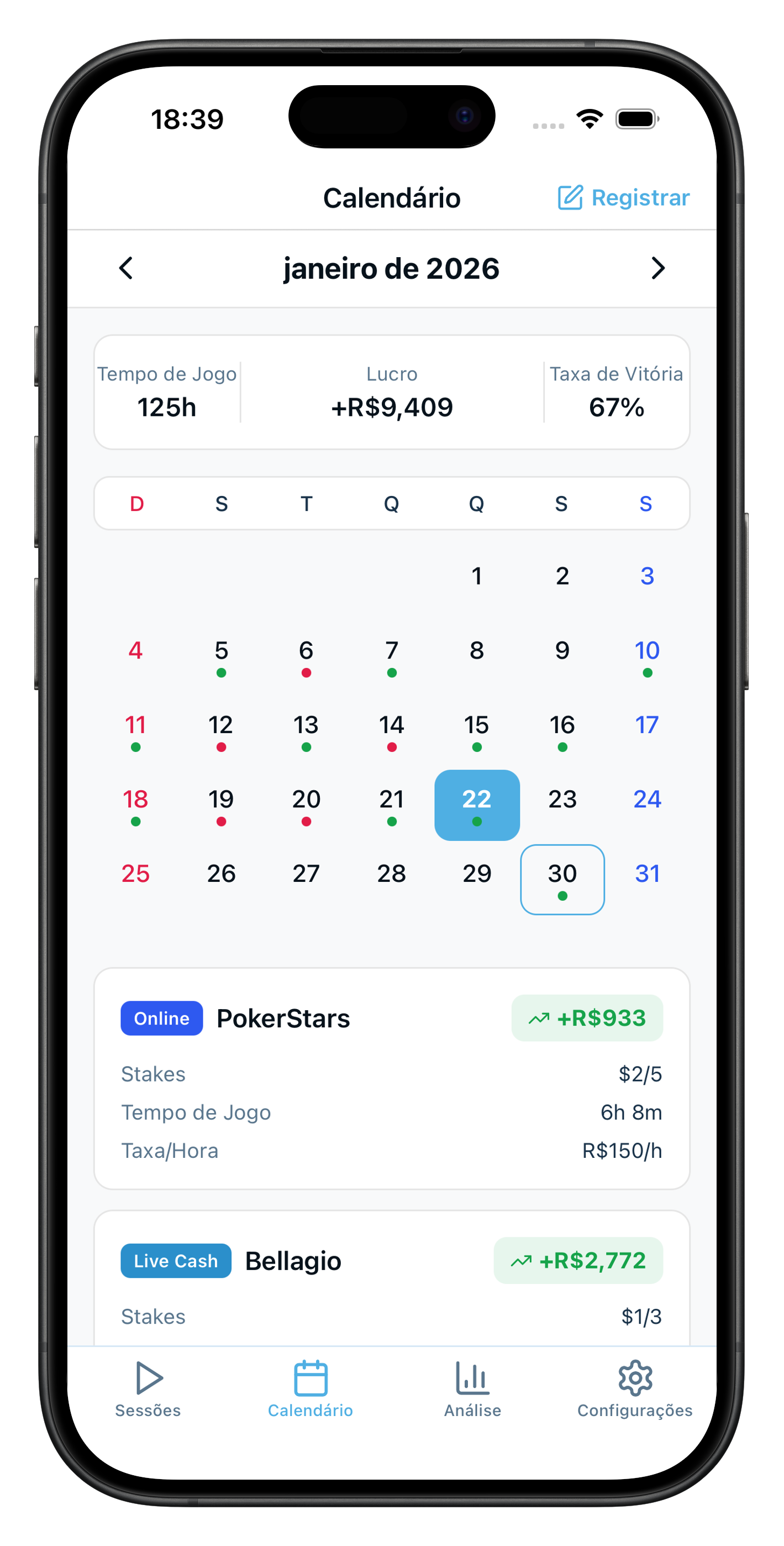 Visualização de Calendário
num Relance